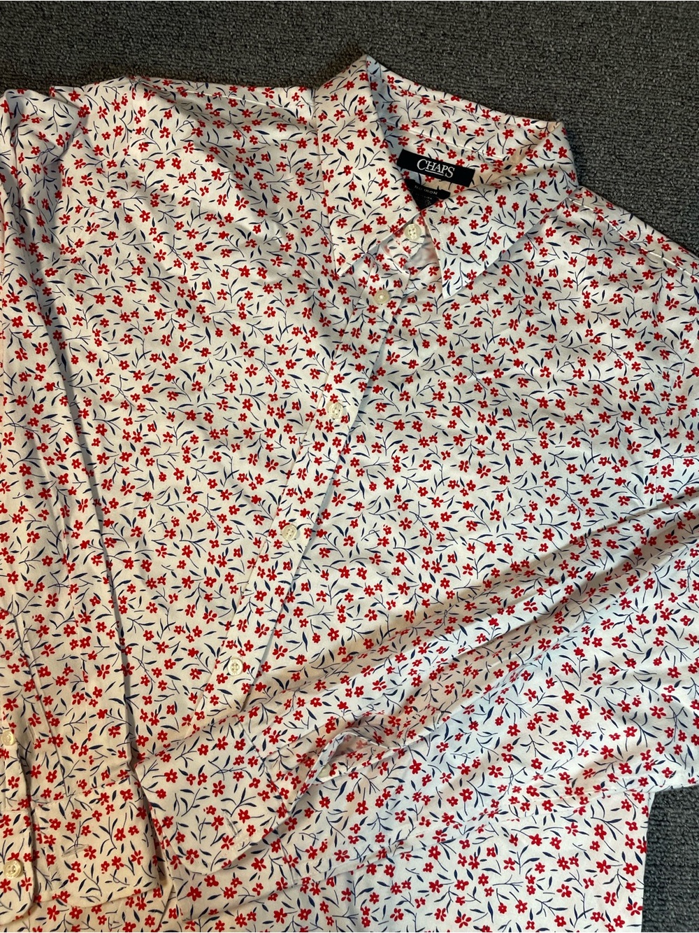 Chaps Red Blue Floral Print/Cottagecore Long Sleeve Button Down Shirt Women’s XL